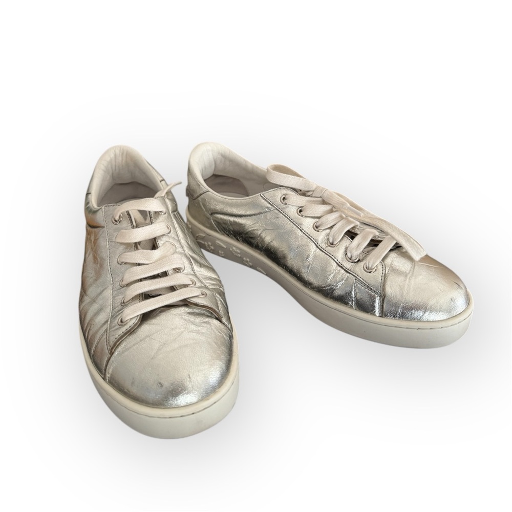 Christian Dior Silver Crinkled Leather Low Top Sneakers Size 37